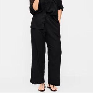 Old Navy Pants Womens L Black Linen Blend High Rise Straight Comfort Ankle 26.5"